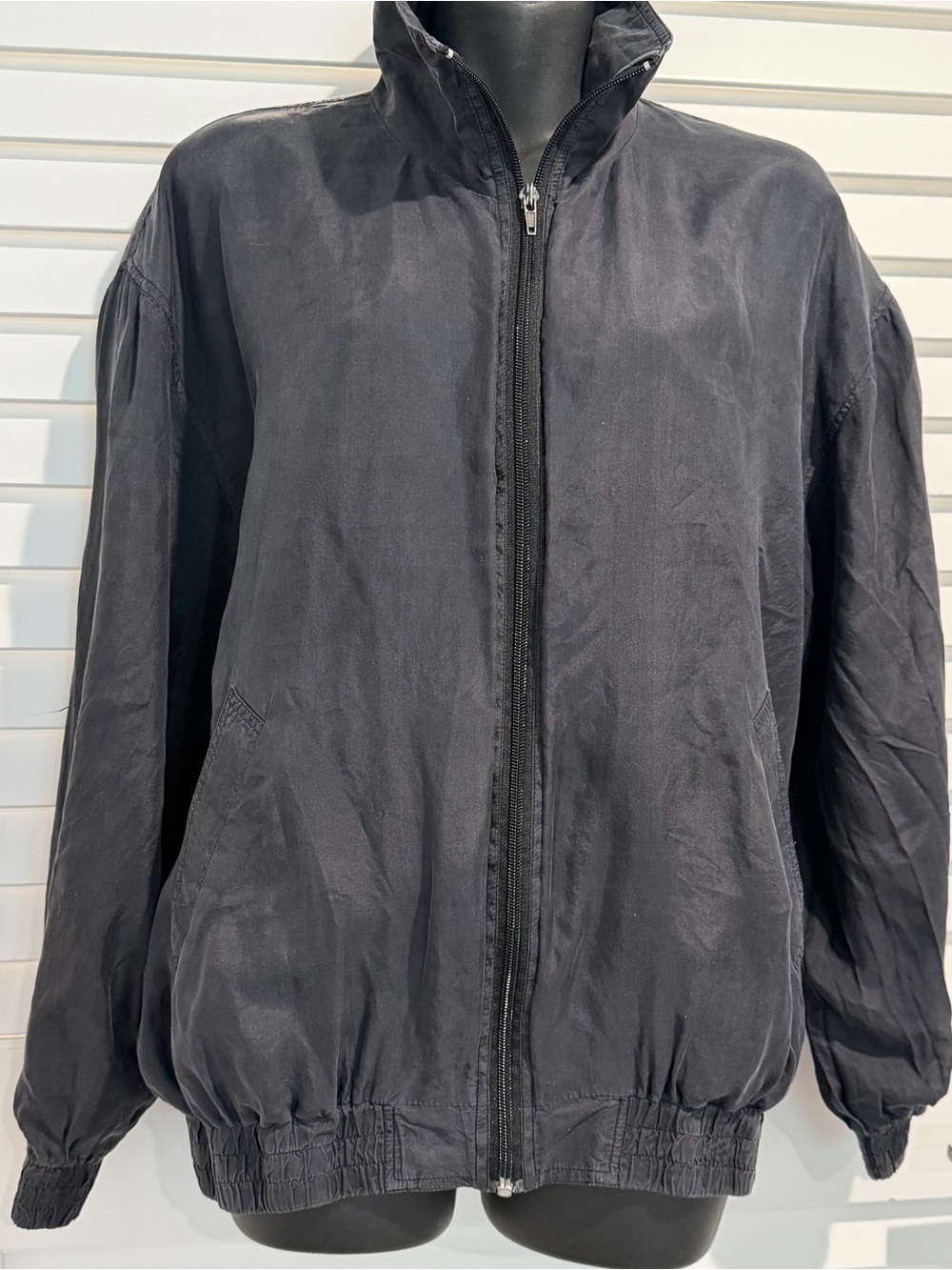 Vintage Robert Louis 100% Silk Black  bomber jacket